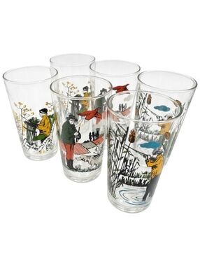 Vintage Mid Century Bird Duck Hunting Glass Tumblers - Set of 6